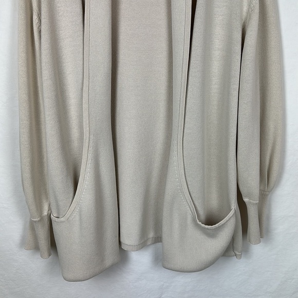 Side Effects cream sweater with front shawl collar open pockets, size M - Picture 3 of 7